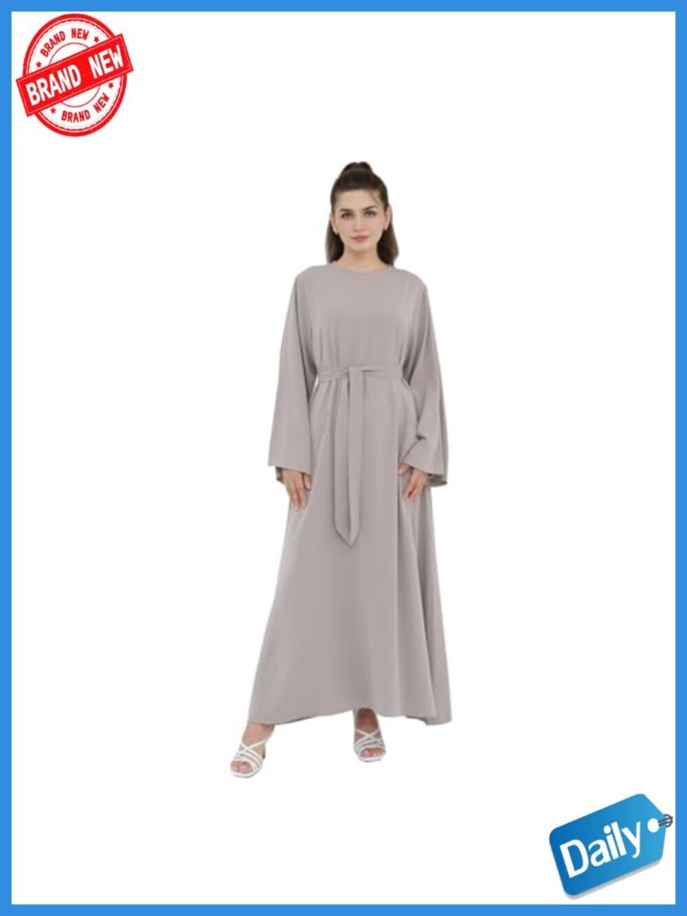 Abaya Dress with Belt Muslim Bell Sleeve Prayer Jilbab A-Line Nida